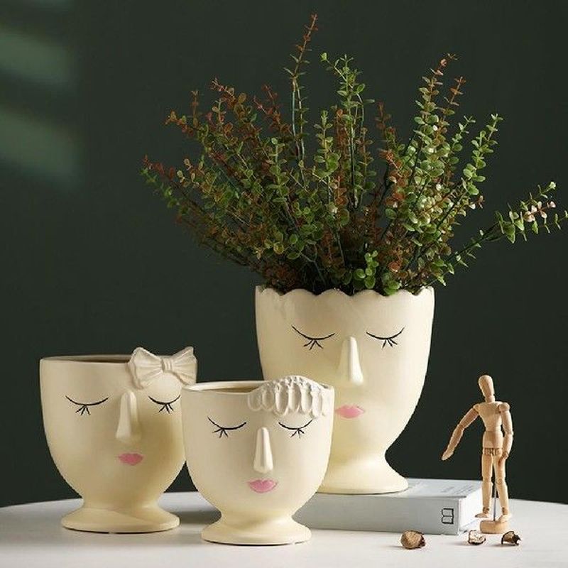 Creative Ceramic Face Vase Art Ornaments Dried Flowers Home