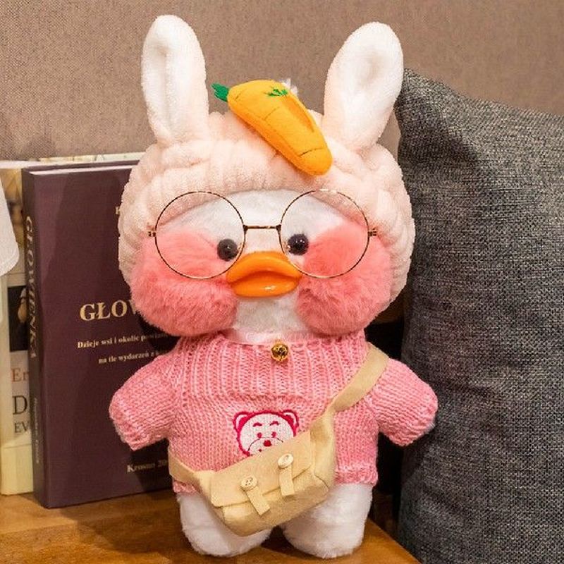 Lalafanfan Cafe Duck With Cloth Glasses Plush Toy Stuffed