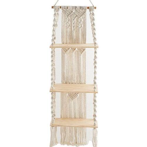 Boho Macrame Wall Hanging Shelf 3 Tier Handmade Woven Wood
