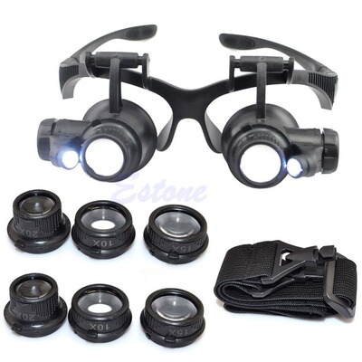 10X 15X 20X 25X LED Double Eye Jeweler Repair Watch Magnifie