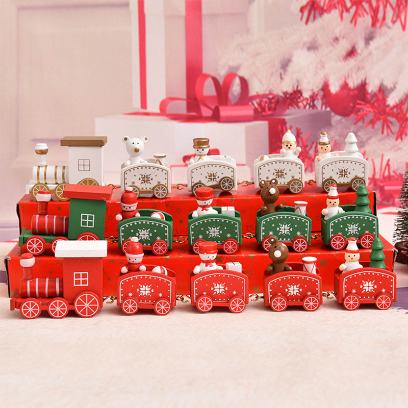 1PCS Christmas Wooden Train Xmas Ornaments Santa Claus Kids