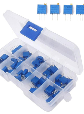 50 Pcs 10 Values Assortment 3296W Multiturn Variable Resisto