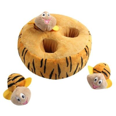 Squeaky Puzzle Plush Dog Toy - Bees Hide  Seek Activity for