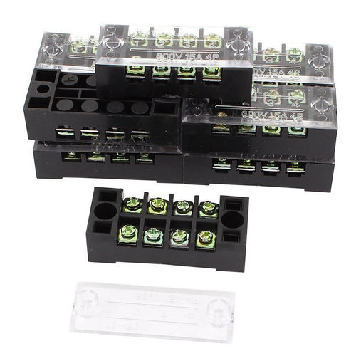 10x Dual Row 4 Position Screw Terminal Block Strip 600V 15A
