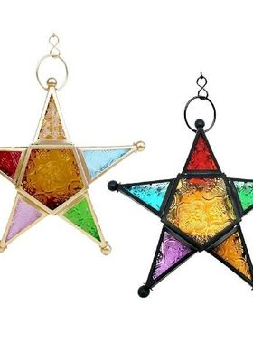 Moroccan Iron Hung Lantern Iron Style Colourful Glass