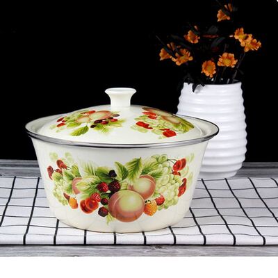 Enamel Tureens with Lid Thickened  Enameled Bowl Housold