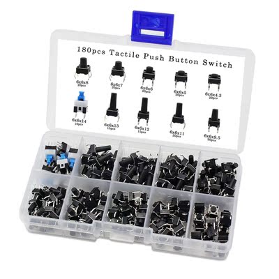 180Pcs Micro Momentary Tact Tactile Push Button Switch Assor