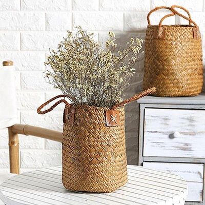 Rural Lavender Vase Woven Sundries Storage Baskets Hanging