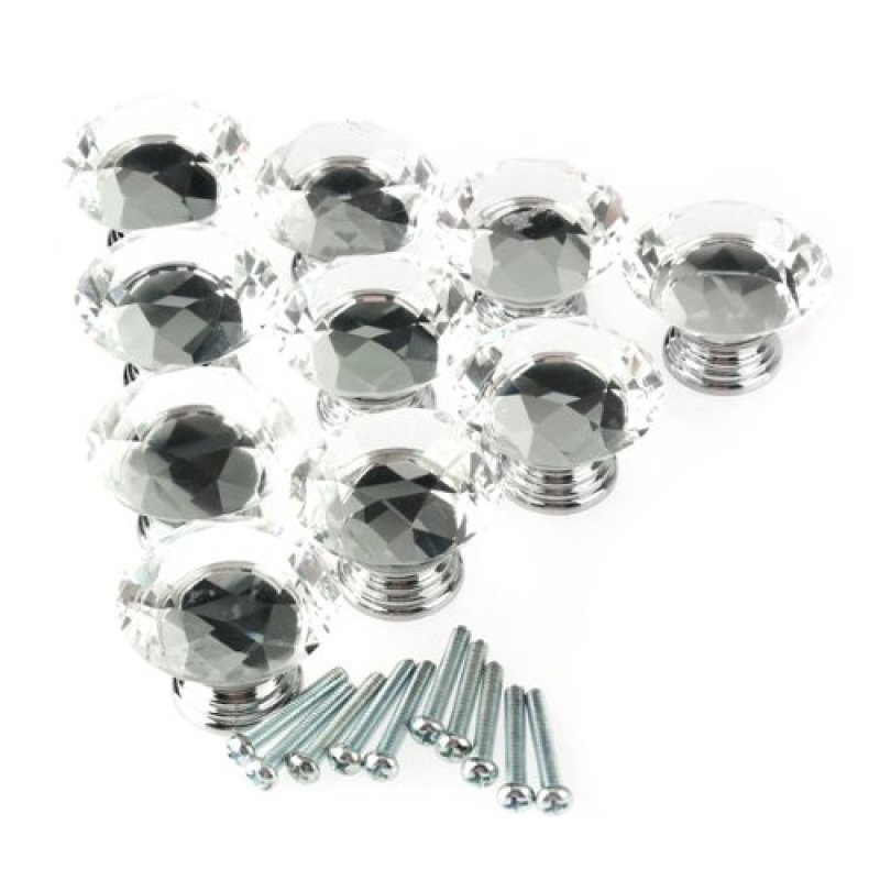 10Pc 40mm Crystal Glass Diamond Shape Knob Drawer Pull Handl