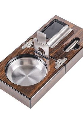 Cuban Cigar Ashtray Wood Square Box Include Cigar Cutter