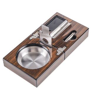 Cuban Cigar Ashtray Wood Square Box Include Cigar Cutter