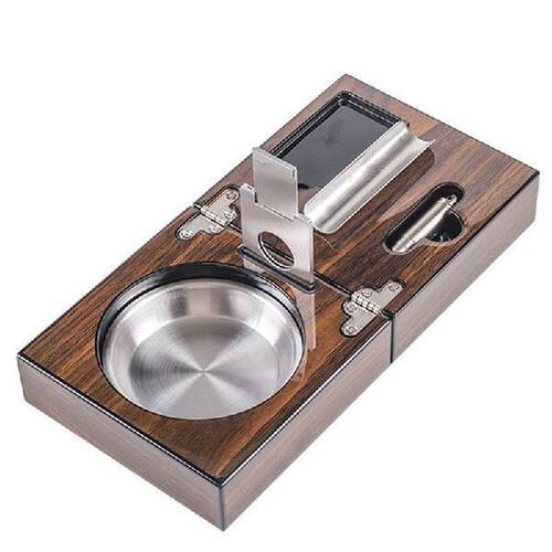 Cuban Cigar Ashtray Wood Square Box Include Cigar Cutter