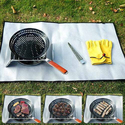 Outdoor Barbecue Basket Folding Round Barbecue Tray Camping