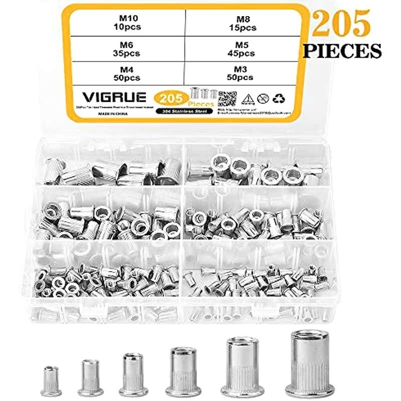 205PCS Rivet Nuts Kit 304 Stainless Steel Rivet Nut Insert