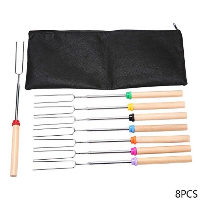 8Pcs Telescopic Stainless Steel Roasting Sticks Barbecue