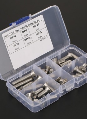 36pcs M6 Screws Hex Socket Flat Head Cap Bolts Screws Assort