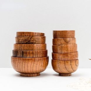 1Pc Wooden Bowl Japanese Style Wood Rice Soup Bowl Salad