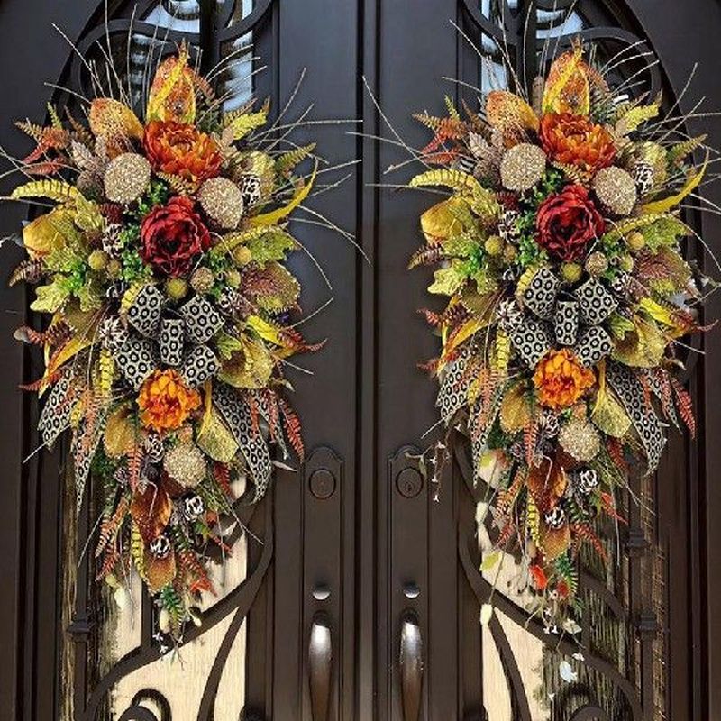 Autumn Leopard Hydrangea Wreath Front Door Wreath Wall Home