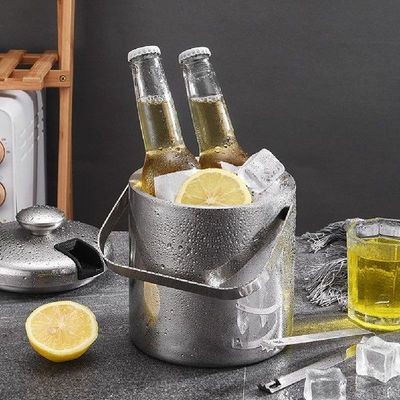 1.3L Ice Bucket With Lid And Strainer Stainless Steel Ice