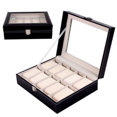 10 Grids Leather Watch Box Display Box Jewelry Storage Bag