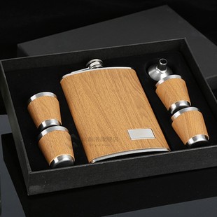 9 oz Wooden Hip Flask Set With 1 Funnel and 4 s Whiskey Wine