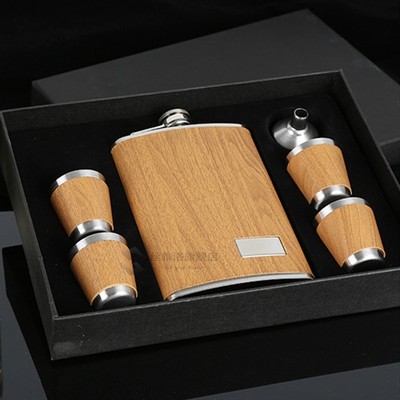 9 oz Wooden Hip Flask Set With 1 Funnel and 4 s Whiskey Wine