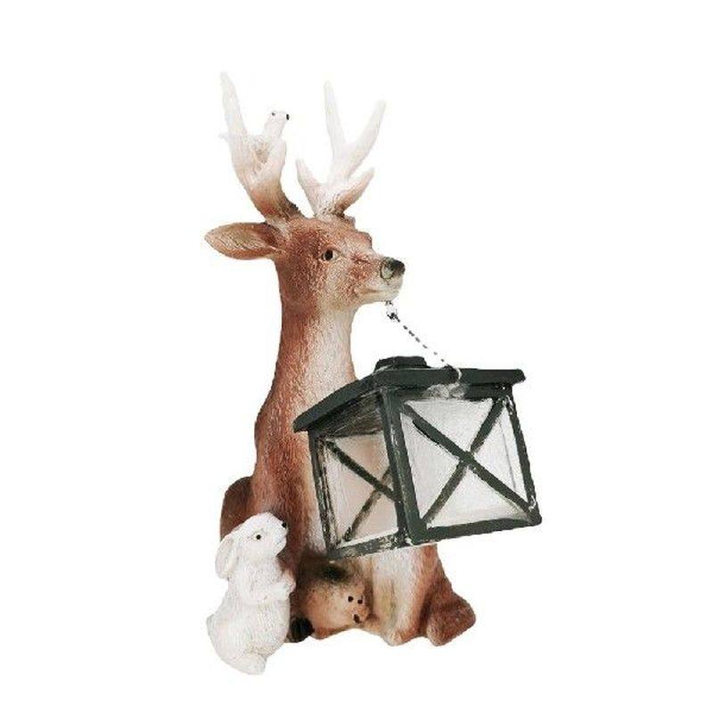 Solar Garden Statue Resin Deer and Friends Sculpture Animal图片
