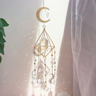Crystal Moon Sun Wind Chimes Light Catching Hexagon Diamond