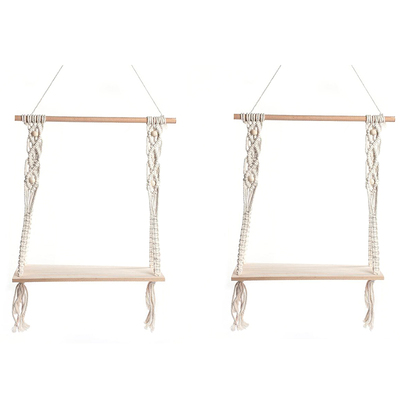Promotion! 2Pc Hand-Woven Macrame Tapestries Rack Wooden