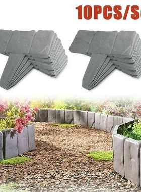 10Pcs Grey Garden Fence Edging Cobbled Stone Effect Plastic