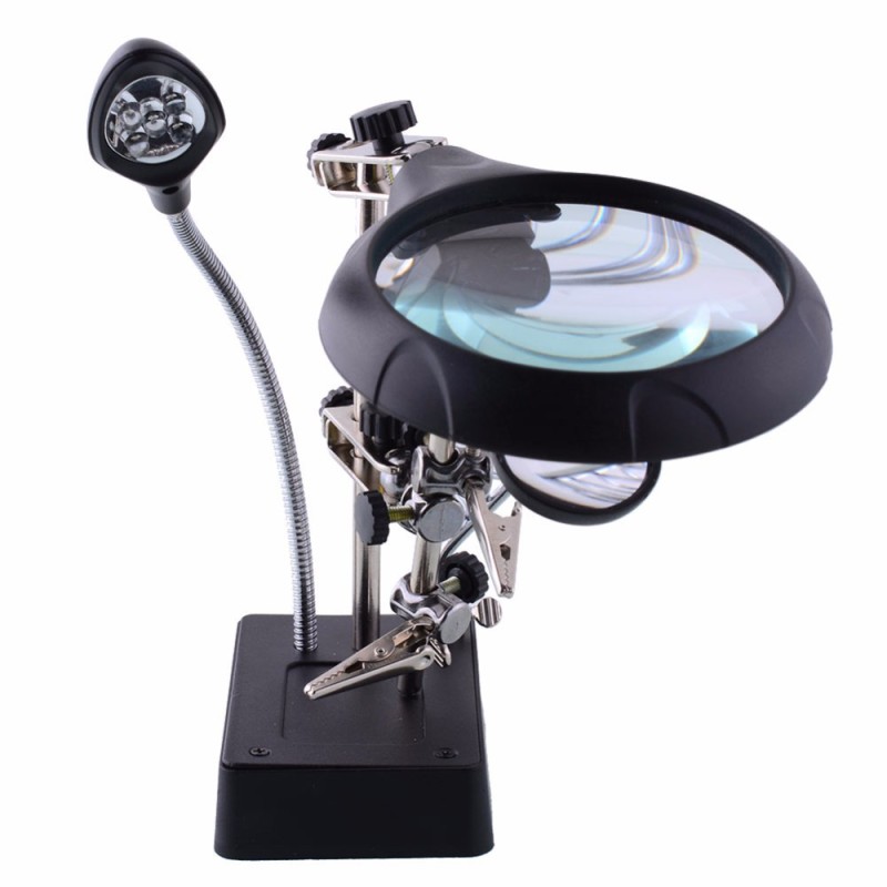EU Plug,Welding Magnifying Glass 5 LED Auxiliary Clip Magnif