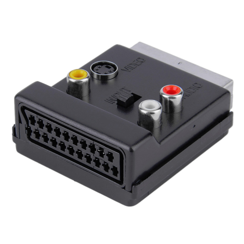 Newest able Scart Male to Female S-Video 3 RCA Adapter black