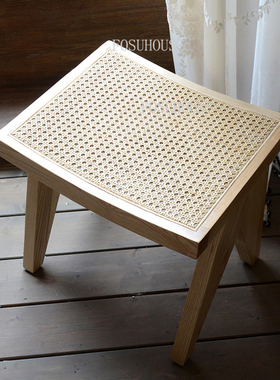 Nordic Living Room Stool Log Low Stools Solid Wood Rattan
