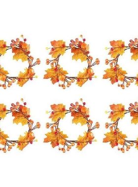 6 Pcs Fall Candle Rings,Round Candle Rings With Berries And