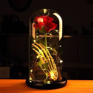 Enchanted Rose Beauty And The Beast LED Glass Dome Wood