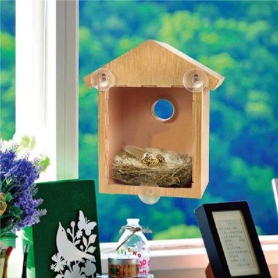 Outdoor Suction Cup Wood Bird Nests Visible Bird Home