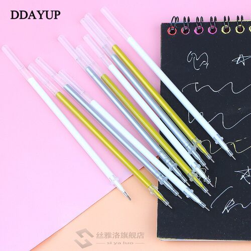 10Pcs 0.8mm White Gold Silver Gel Pen Refill Photo Album Pen