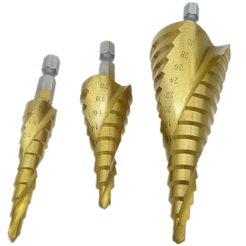 3pcs Hex Hss Coated Spiral Grooved Step Drill Bits Set Cone
