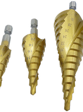 3pcs Hex Hss Coated Spiral Grooved Step Drill Bits Set Cone