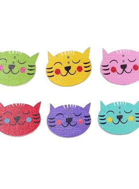 50pcs Wood Buttons Lovely Animal Cat Pattern Environmental