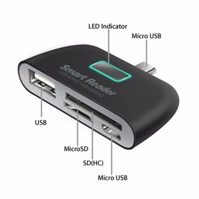 4-In-1 USB 2.0 SD Card Reader TF OTG Card Reader Adapter Wit