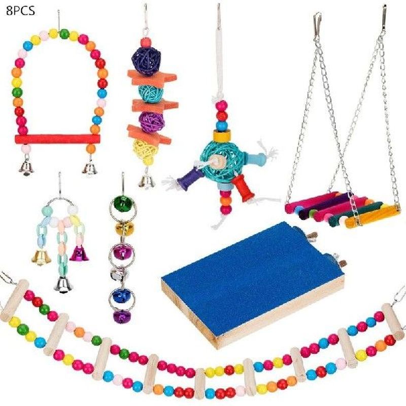 Bird Parrot Swing Hanging Cage Toys Hammock Bell Ladder