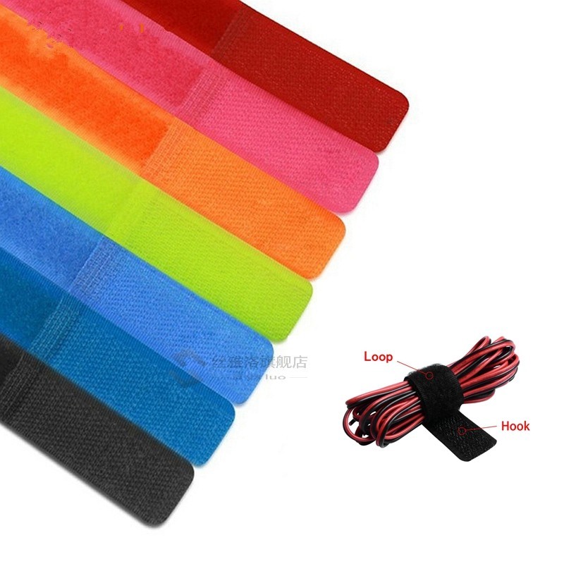 50pcs Nylon Velcro Cable Tie Colorful Power Managet Wire Hoo
