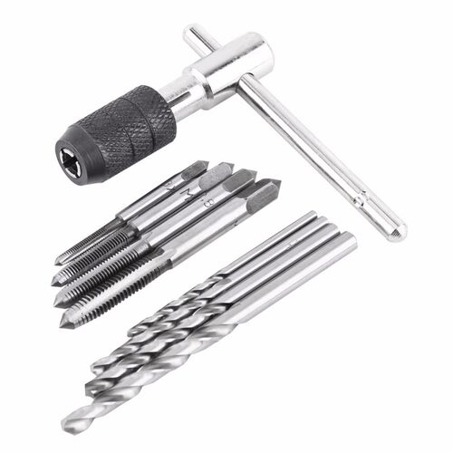 9PCS Screw Taps & T-shaped Wrench & Twist Drill Bits