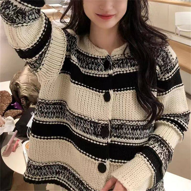 韩版秋冬新款撞色条纹短款小个子百搭休闲针织开衫上衣毛衣外套女,女装/女士精品,毛衣,淘宝优惠券,粉丝福利购,淘宝优惠卷