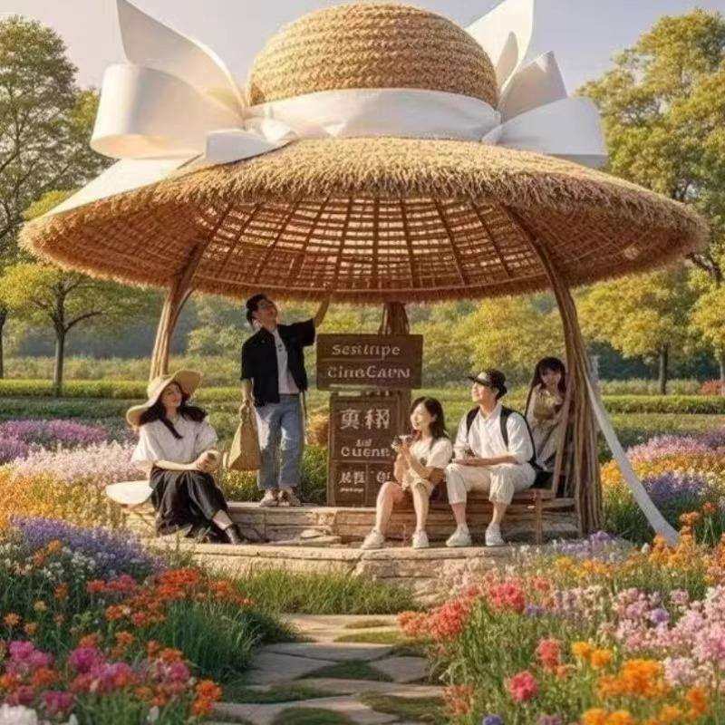 大型藤编户外防晒绿雕美陈伞帽拍照景观景区草帽创意巨型防水