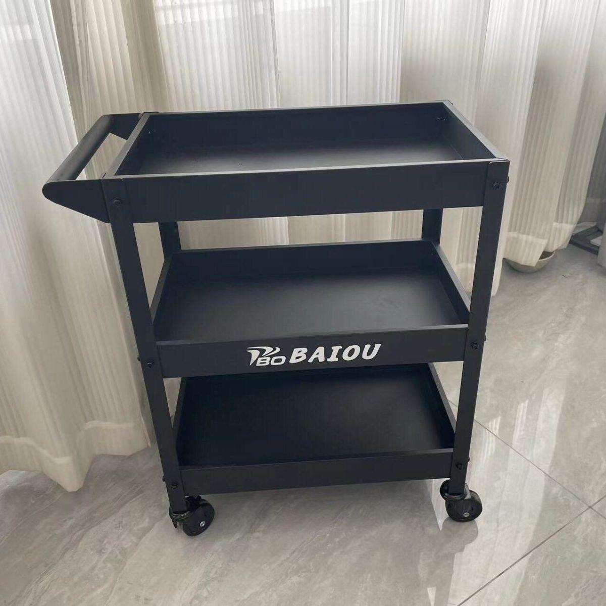 绿色三层小推车工业风工具车手推车静音滚轮收纳零件移动花垒德株
