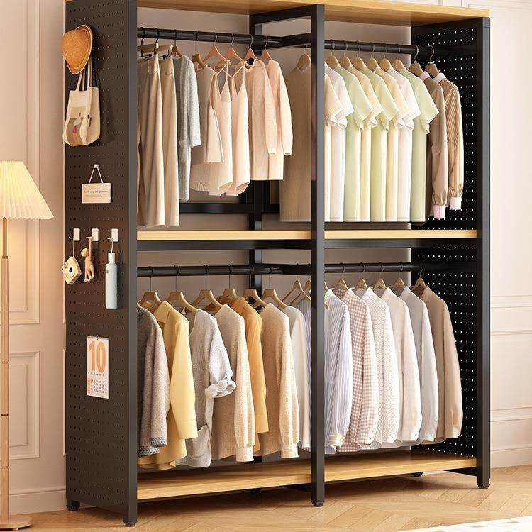 洞洞板简易衣柜家用卧室结实耐用金属收纳衣架出租房落地防尘衣橱