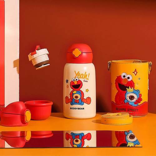 杯具熊口袋艾摩儿童保温杯带吸管两用男女童幼儿园小学生宝宝水壶