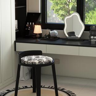 实木中古风印花化妆凳女生卧室不占空间梳妆台椅子复古圆形小Bω